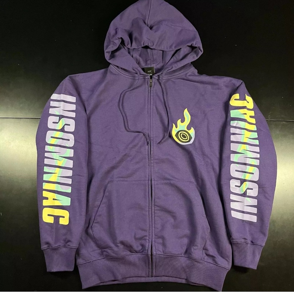 Insomniac Fire Ball Purple Zip up hoodie. LARGE and NWOT
